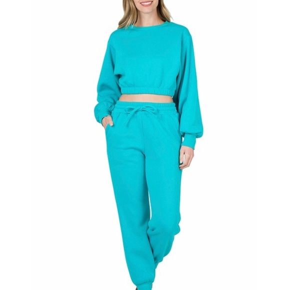 Women's Ice Blue Cropped Jogger Set - Picture 1 of 1